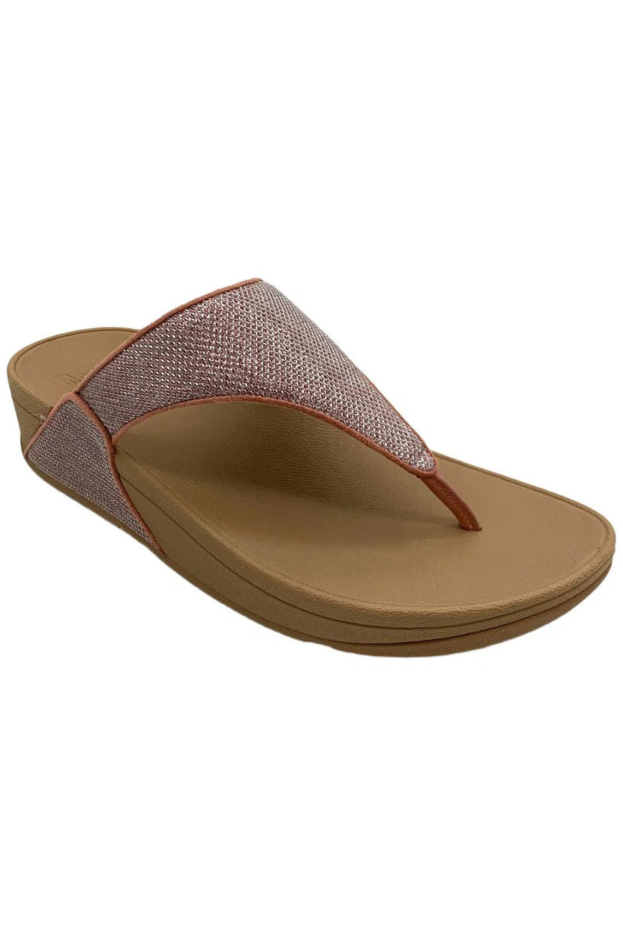 FitFlop Women's Lulu Shimmerglitz Toe-Post Slide Sandal Desert Blush - Medium